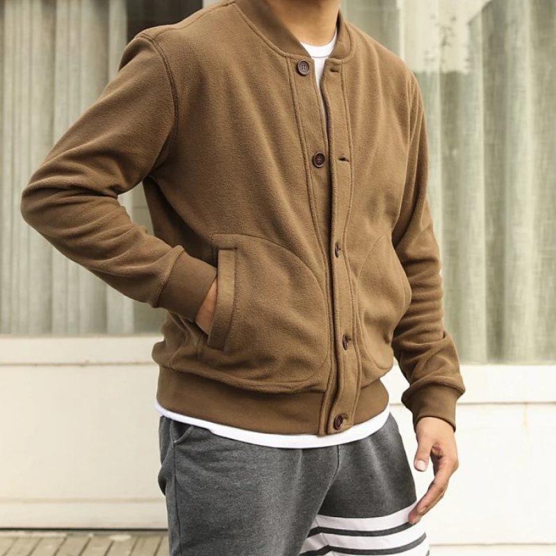 Mens Retro Double-sided Polar Fleece Flight Baseball Jacket 58700542X
