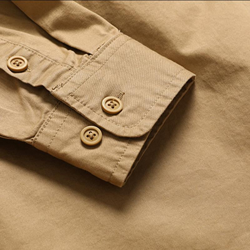 Mens Casual Outdoor Zipper Pocket Cotton Workwear Long-Sleeved Shirt 31226874M