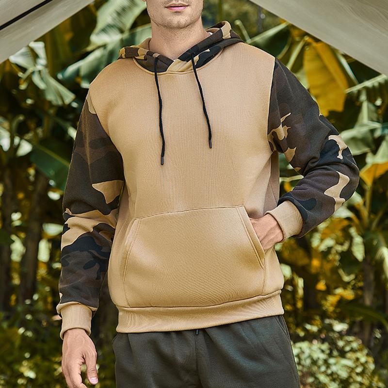 Mens Retro Casual Camouflage Color Block Hooded Sweatshirt 53636355Y