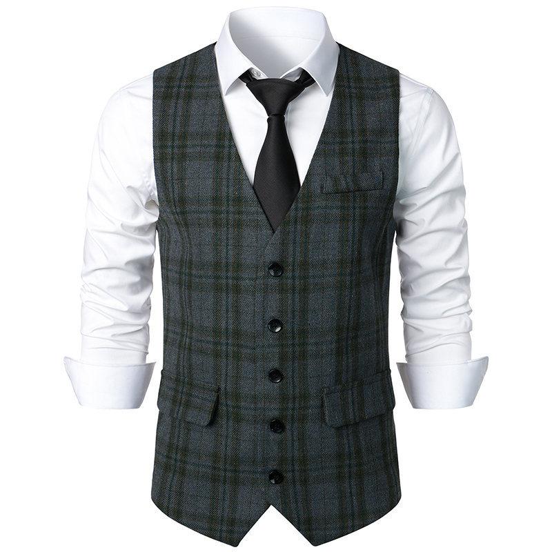 Mens Vintage British Style Pattern Single Breasted Suit Vest 36558435Y