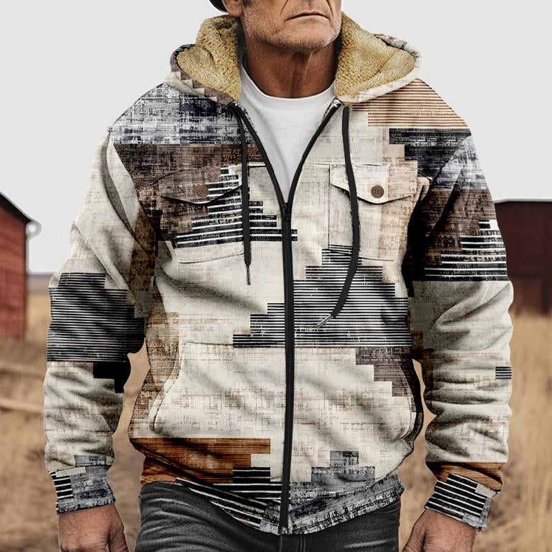 Mens Vintage Print Zip Hooded Fleece Jacket 76989421X
