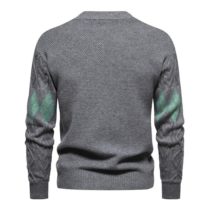 Mens Casual Round Neck Jacquard Knitted Pullover Sweater 80456179M