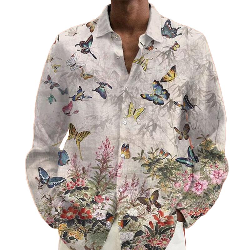 Mens Hawaiian Print Casual Long Sleeve Shirt 15702617X