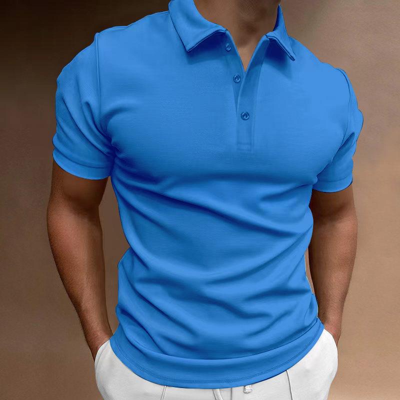 Mens Solid Slim Lapel Short Sleeve Casual Polo Shirt 37773773Z
