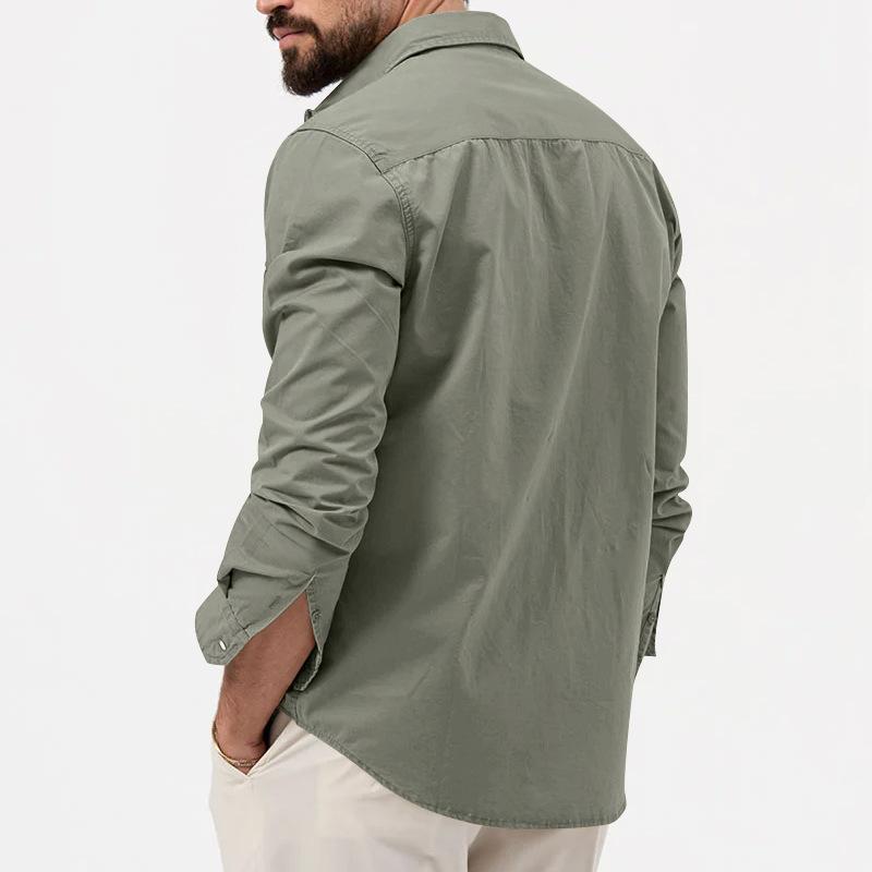 Mens Solid Lapel Breast Pocket Long Sleeve Cargo Shirt 02290668Z