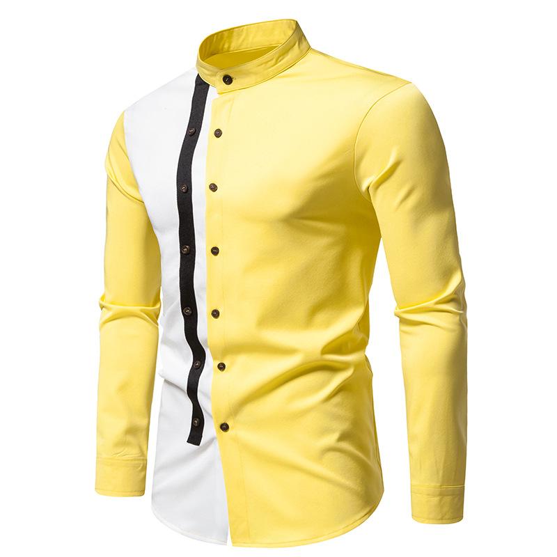 Mens Colorblock Stand Collar Long Sleeve Shirt 58727589Z