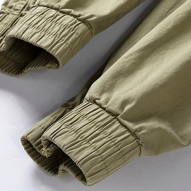 Mens Casual Solid Color Cotton Multi-Pockets Elastic Waist Cargo Pants 34479237M