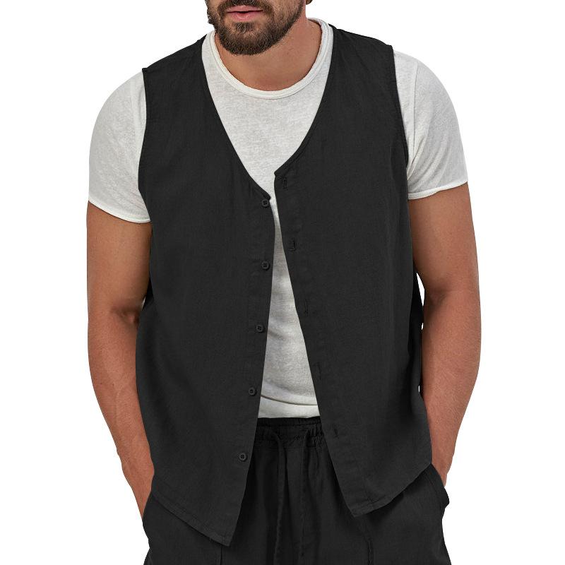 Mens Casual Loose Solid Color Sleeveless Vest Shorts Set 61445702X