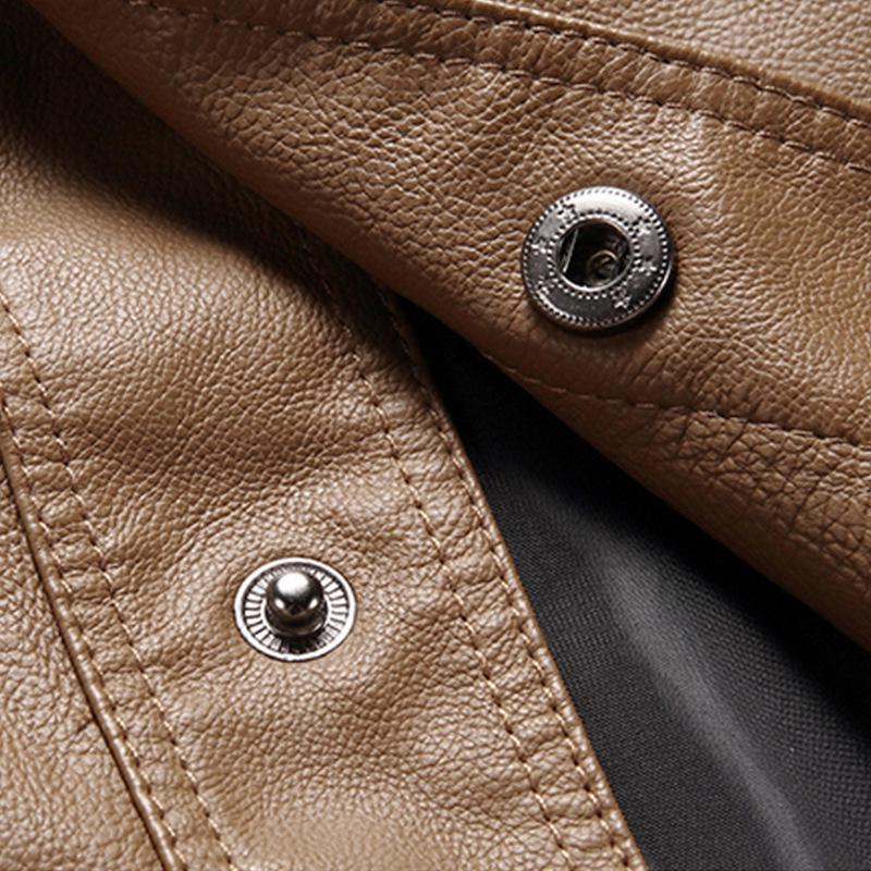Mens Casual Back Letter Embroidery Lapel Leather Jacket 76017692Y