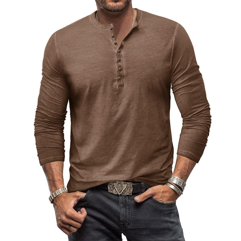 Mens Vintage Distressed Long Sleeve Henley T-Shirt 49710487M