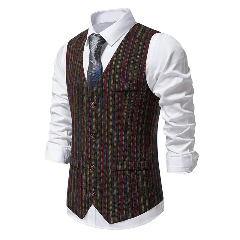 Mens Vintage V-Neck Single-Breasted Suit Vest (Shirt and Tie Excluded) 92325092M