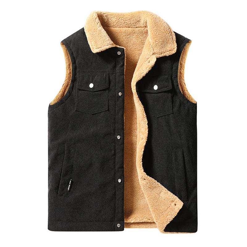 Mens Vintage Corduroy Fleece Multi-Pocket Lapel Vest 85943028X