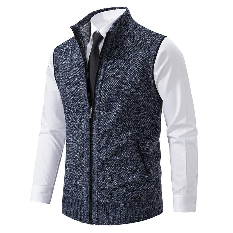 Mens Casual Solid Color Stand Collar Sleeveless Knitted Vest 19972434Y
