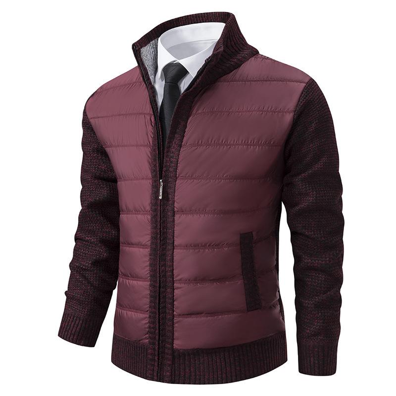 Mens Stand Collar Striped Fleece Sweater Splicing Jacket 21075243X