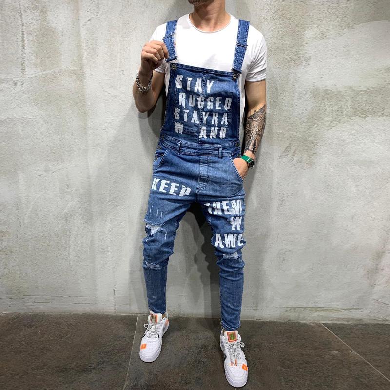Mens Casual Letter Print Denim Overalls 84601812Y