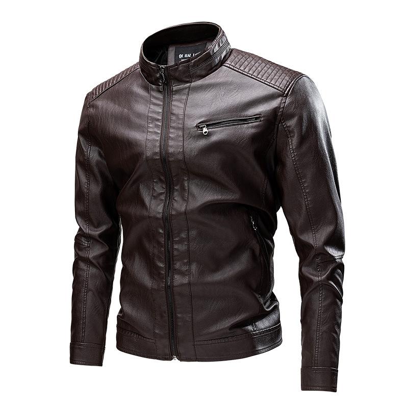 Mens Solid Color Zipper Hooded Leather Moto Jacket Detachable Hooded Jacket 47974936X