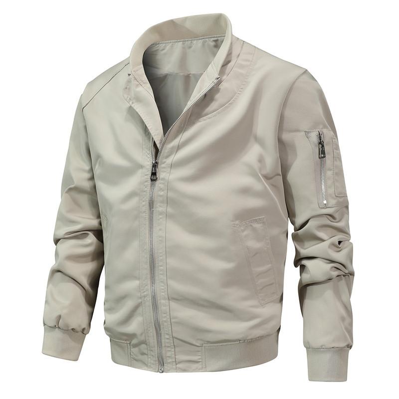 Mens Solid Color Stand Collar Zipper Loose Jacket 22468311X