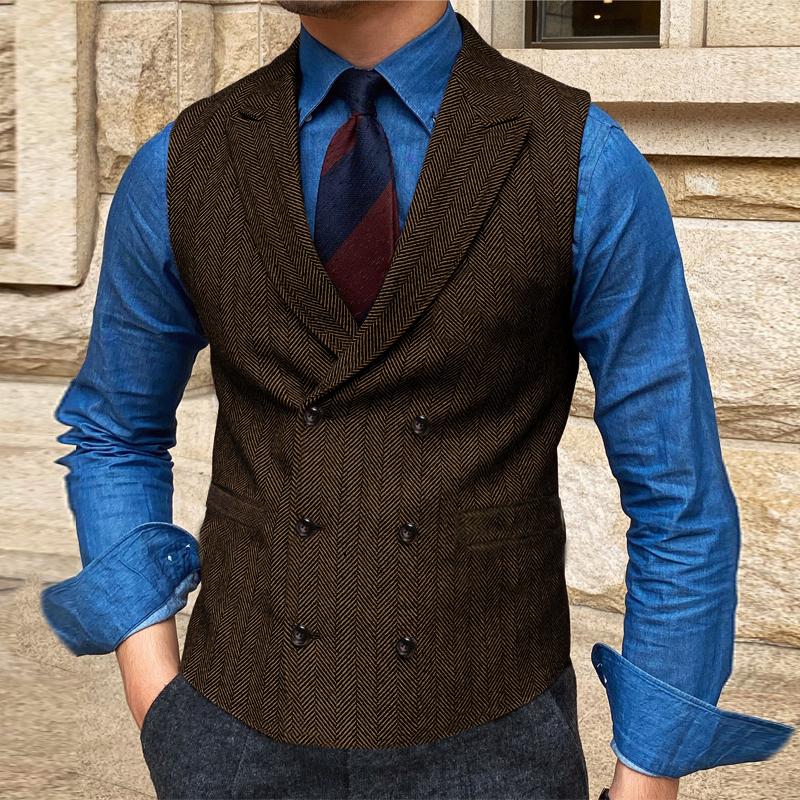 Mens Vintage Solid Color Double Breasted Lapel Suit Vest 75047508Y