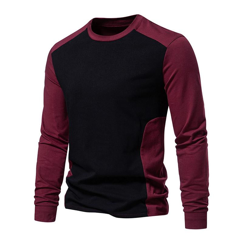 Mens Vintage Colorblock Patchwork Round Neck Long Sleeve T-Shirt 61646610M