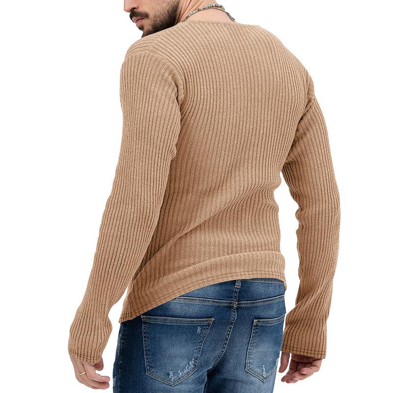 Mens Casual Solid Color V-Neck Long Sleeve Knitwear 93625426Y