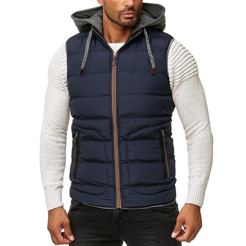 Mens Casual Color Block Hooded Down Vest 44011977Y