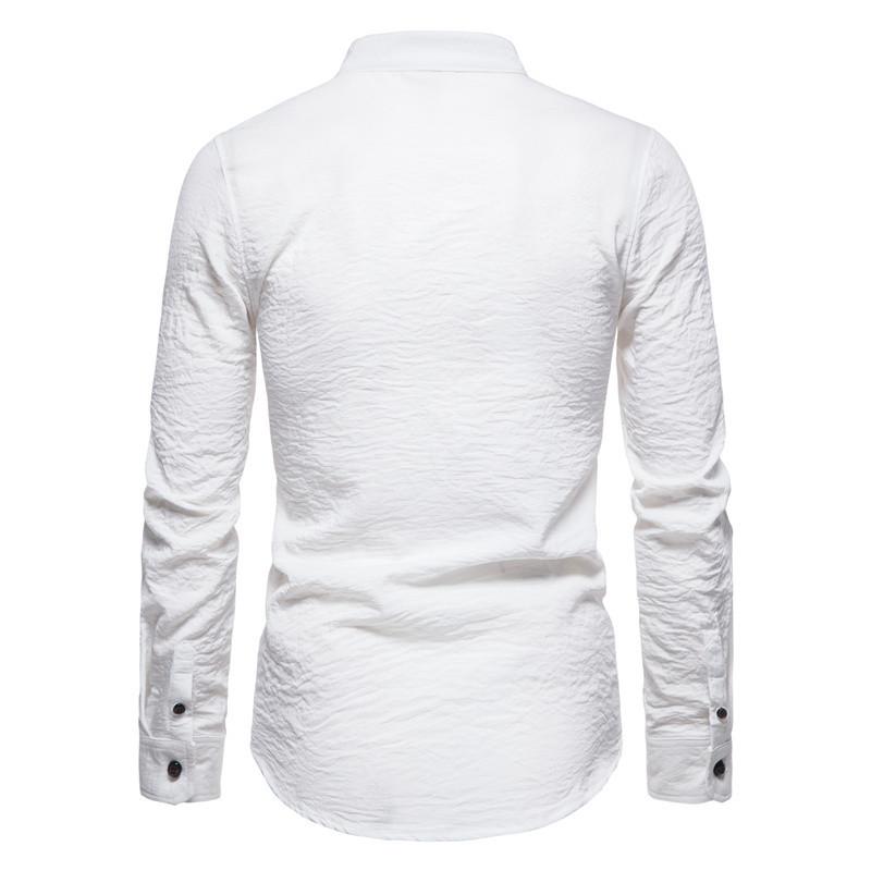 Mens Solid Color Long Sleeve Stand Collar Linen Shirt 70526053X