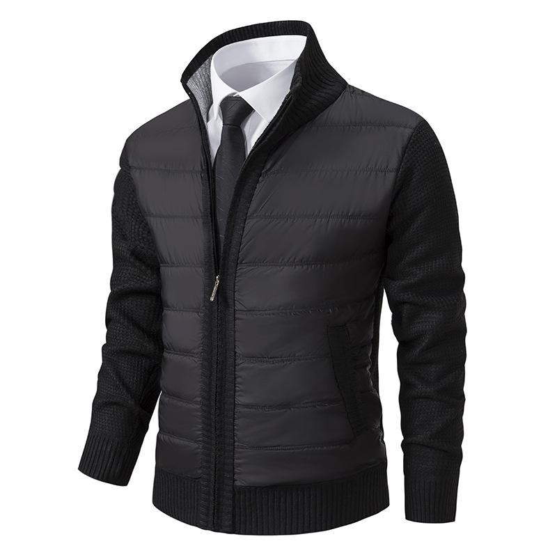 Mens Stand Collar Striped Fleece Sweater Splicing Jacket 21075243X