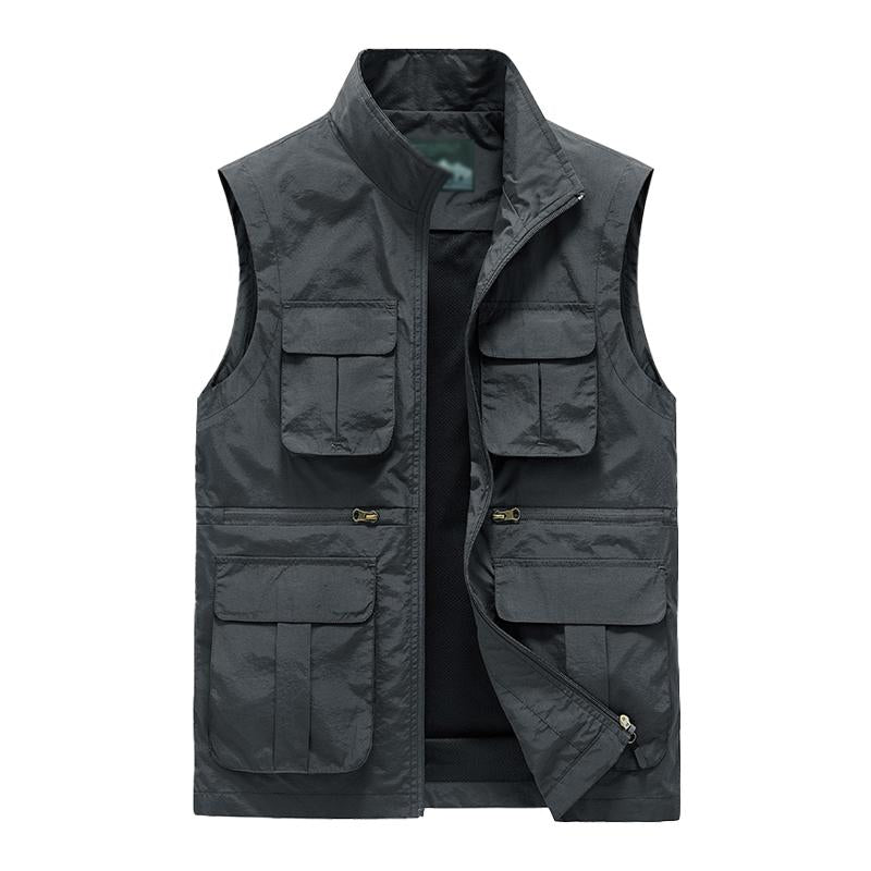 Mens Casual Stand Collar Multi-Pocket Outdoor Quick-Drying Fishing Vest 53522493M
