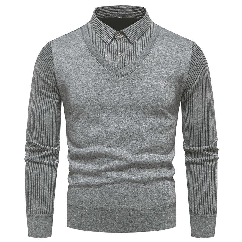 Mens Striped Shirt Collar Long Sleeve Casual Polo Shirt 93232409Z