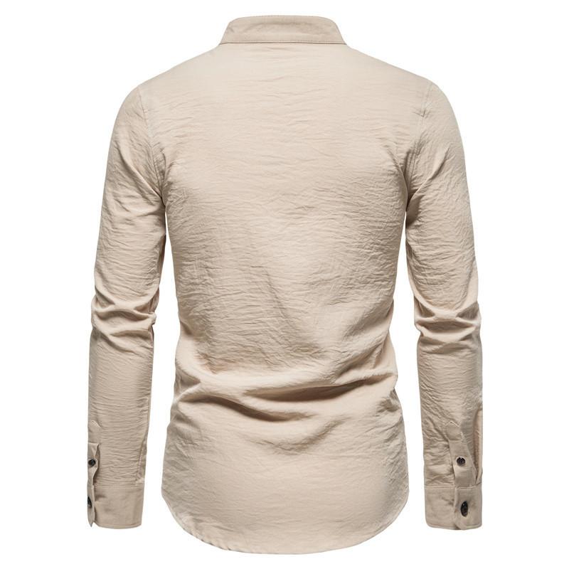 Mens Solid Color Long Sleeve Stand Collar Linen Shirt 70526053X