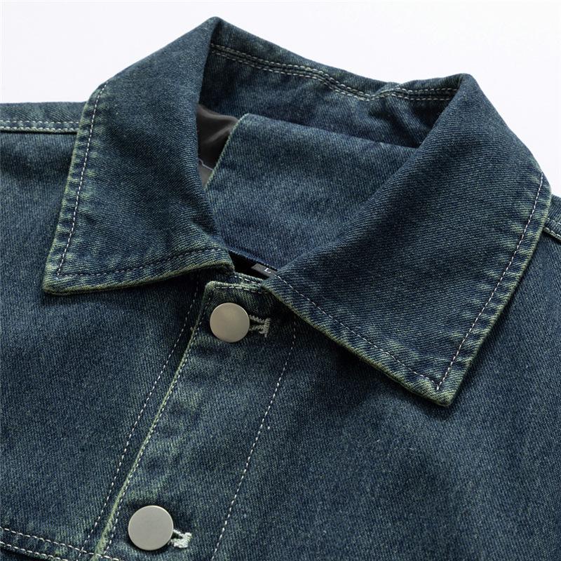 Mens Vintage Denim Lapel Single Breasted Cargo Jacket 60166172X