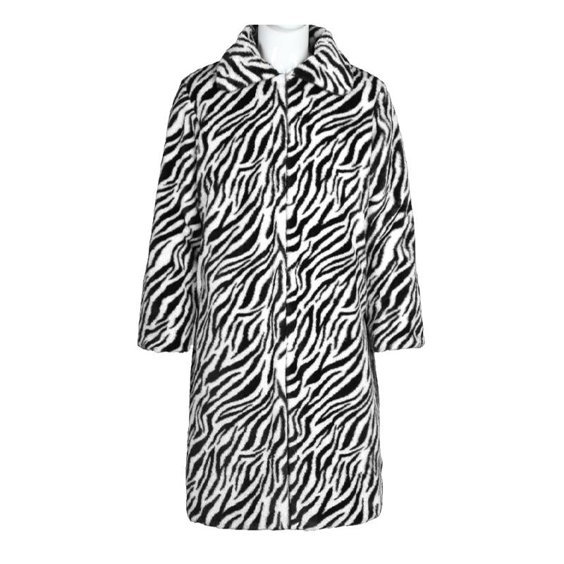 Mens Square Collar Faux Fur Zebra Print Coat 54278674X