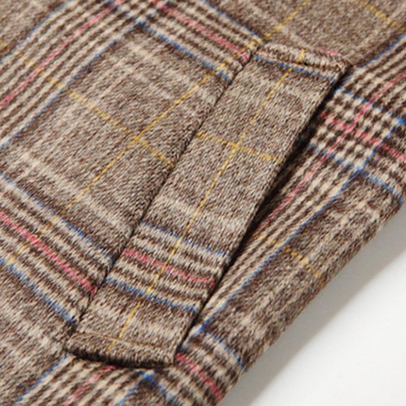 Mens Vintage Lapel Single Breasted Slim Plaid Coat 28720549M
