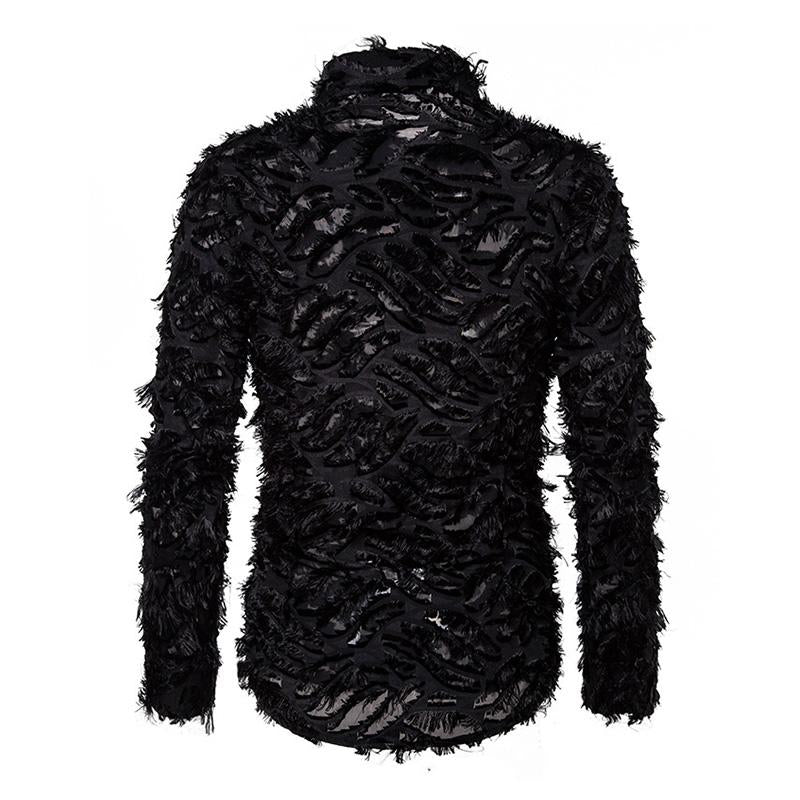 Mens Vintage Handmade 3D Feather Lapel Long-Sleeved Shirt 31314315M