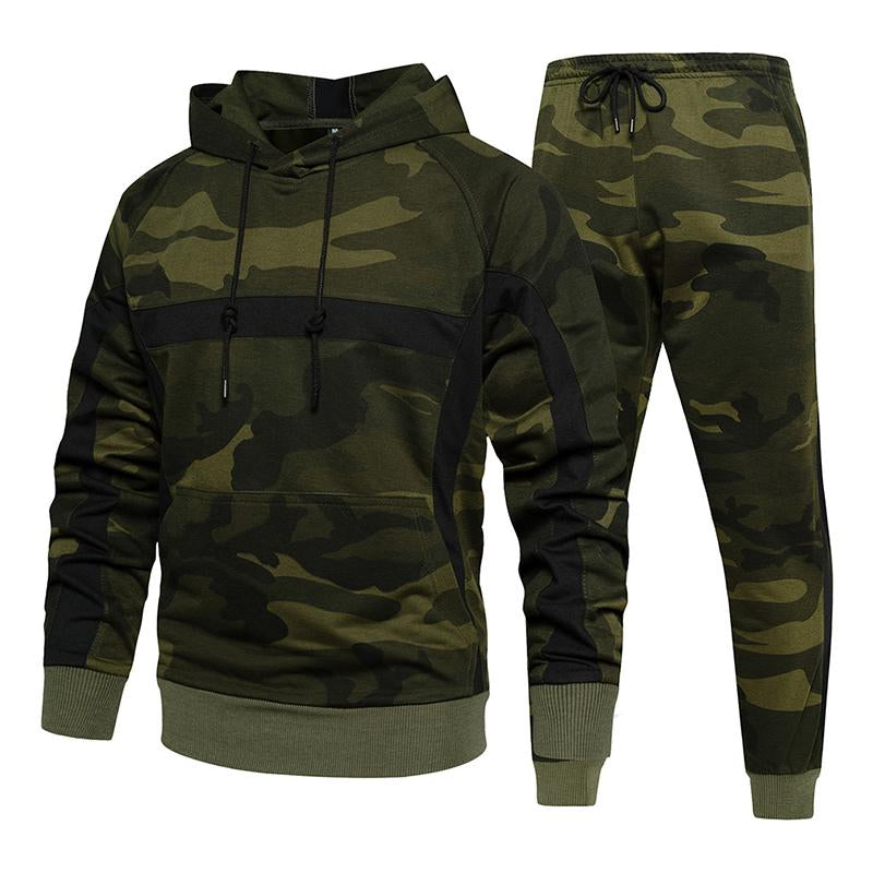 Mens Casual Loose Kangaroo Pocket Camouflage Hoodie Pants Set 75882511M