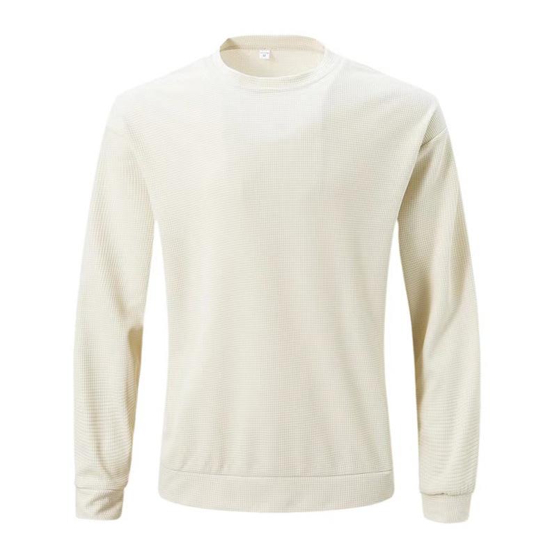 Mens Waffle Raglan Sleeve Round Neck Solid Color Versatile T-Shirt 97629586X