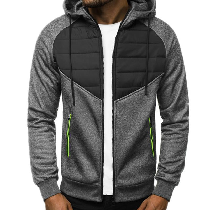 Mens Cotton Splicing Casual Zipper Hooded Jacket 38428441X