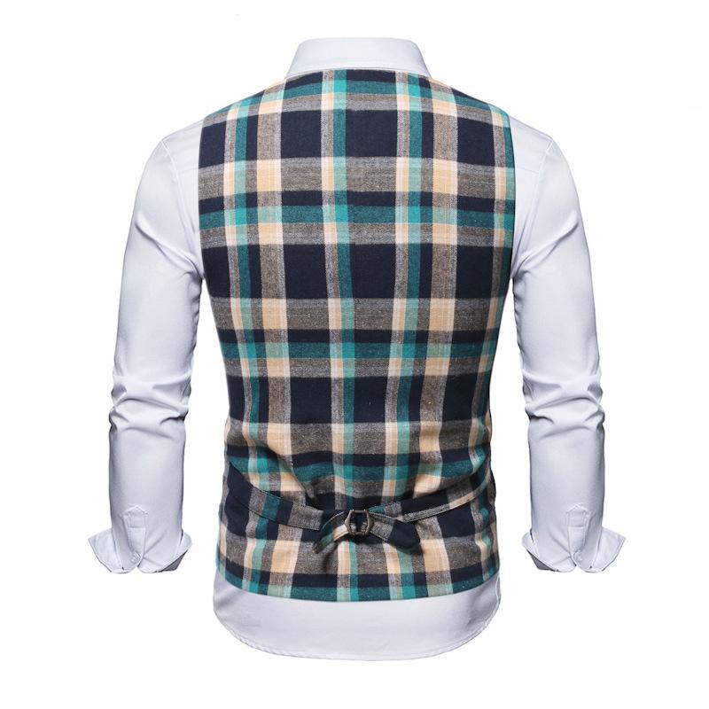 Mens Casual Plaid Single Breasted Suit Vest 98330524Y