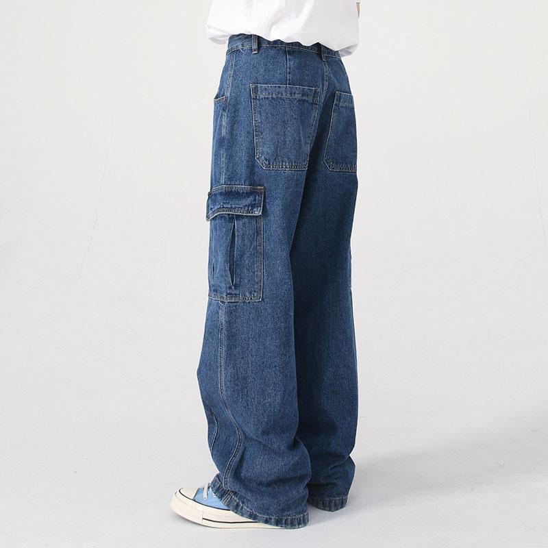 Mens Vintage Washed Multi-Pocket Loose Cargo Jeans 99235980M