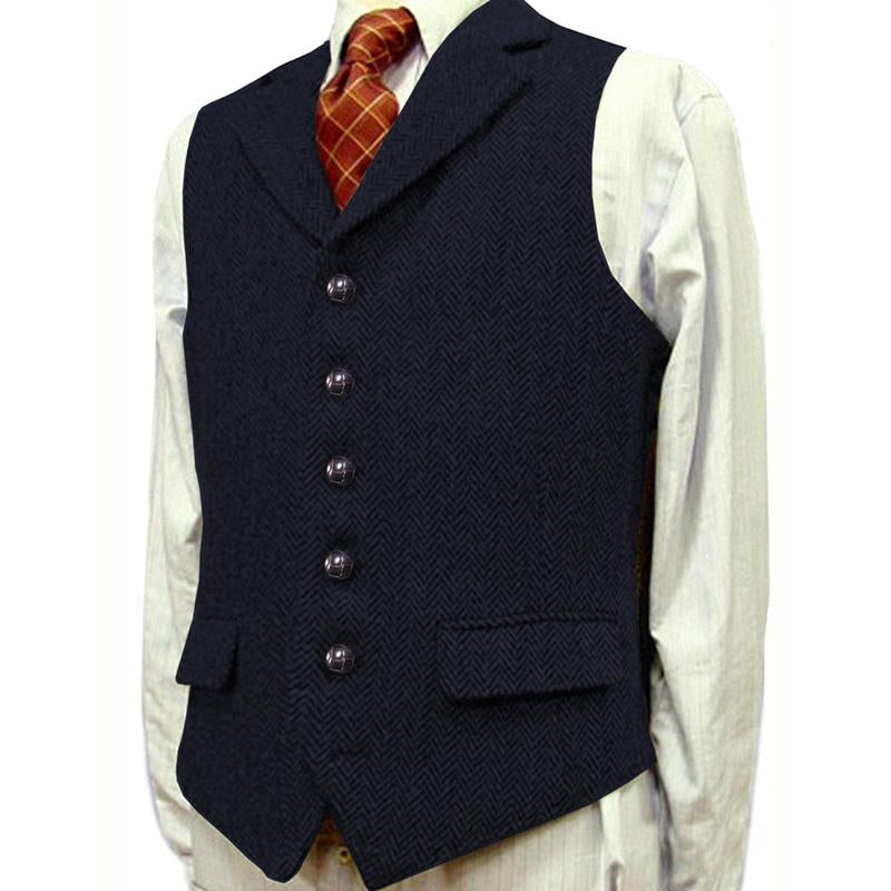 Mens Vintage Lapel Herringbone Single Breasted Suit Vest 96979880M