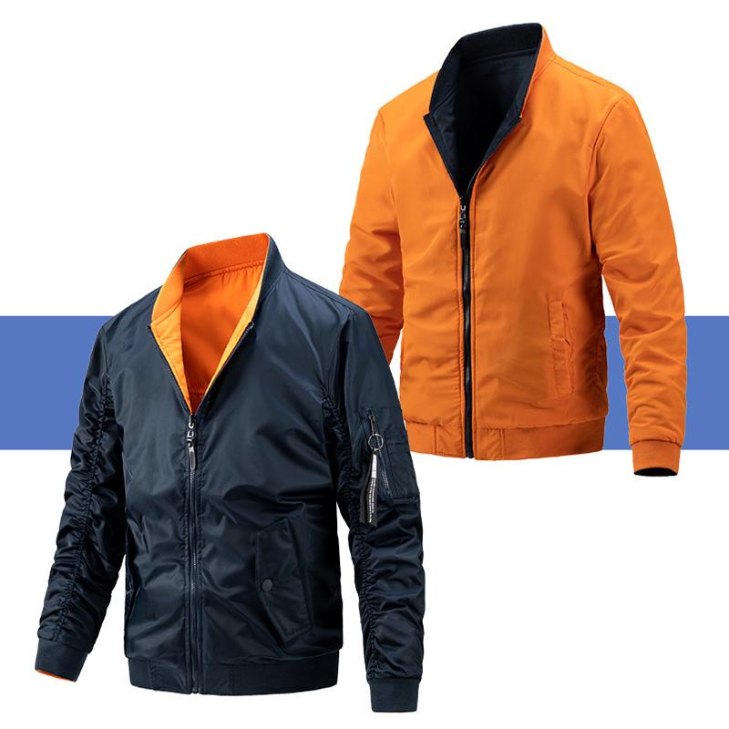 Mens Casual Stand Collar Cotton Reversible Zipper Long Sleeve Jacket 45623764M