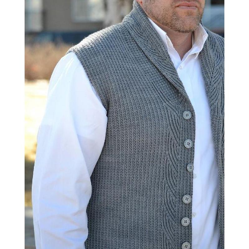 Mens Vintage Solid Color Shawl Collar Knitted Vest 90526610Y