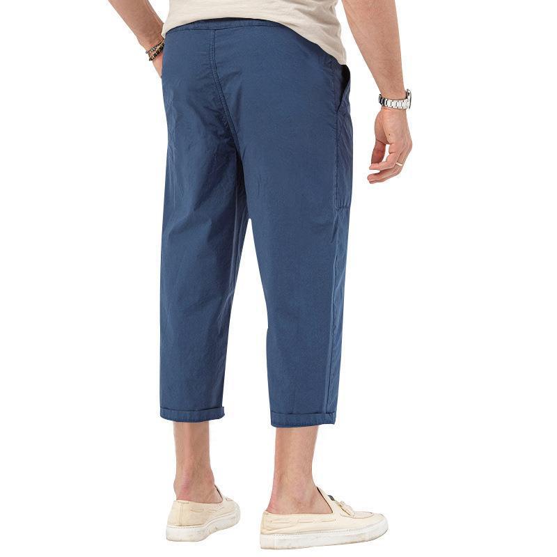 Mens Basic Elastic Waist Straight Casual Cropped Pants 22999460Z