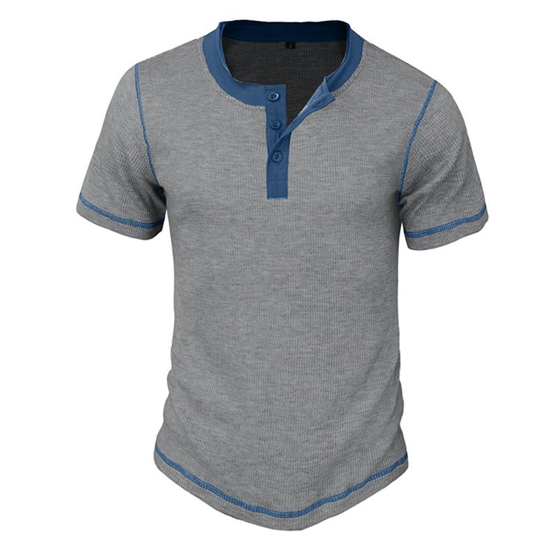 Mens Vintage Waffle Colorblock Short Sleeve Henley T-Shirt 19376028X