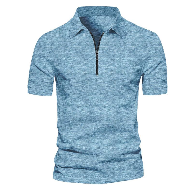 Mens Short Sleeve Zipper Solid Color Polo Shirt 89645806X