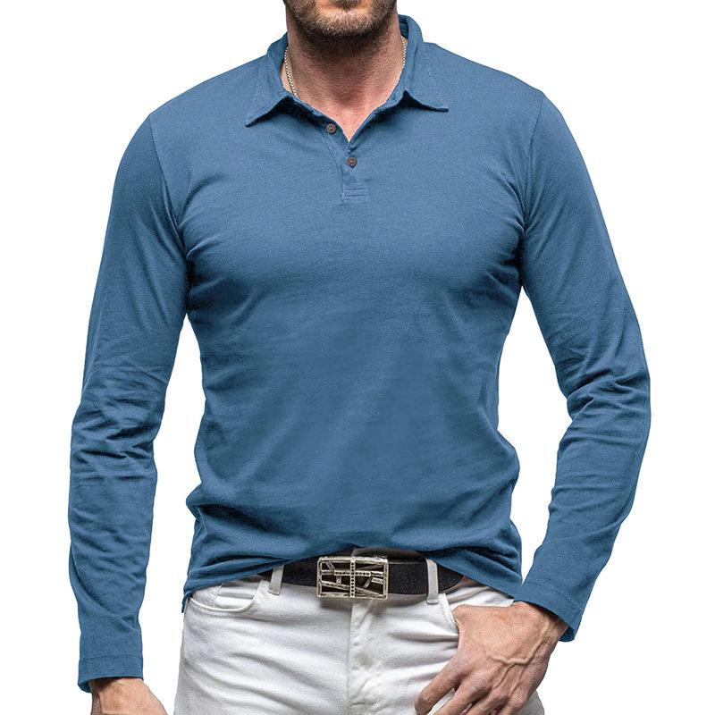 Mens Vintage Solid Color Long Sleeve Polo Shirt 60924488Y