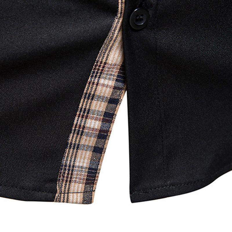 Mens Casual Colorblock Plaid Patchwork Lapel Long-Sleeved Shirt 44324703M