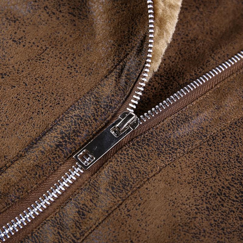 Mens Vintage Lapel Faux Fur Warm Zippered Leather Jacket 63798528M