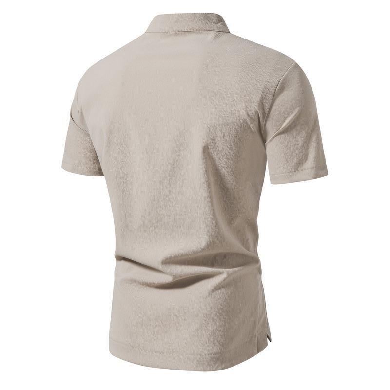 Mens Casual Shirt Retro Stand Collar Short Sleeve Shirt 25574754X
