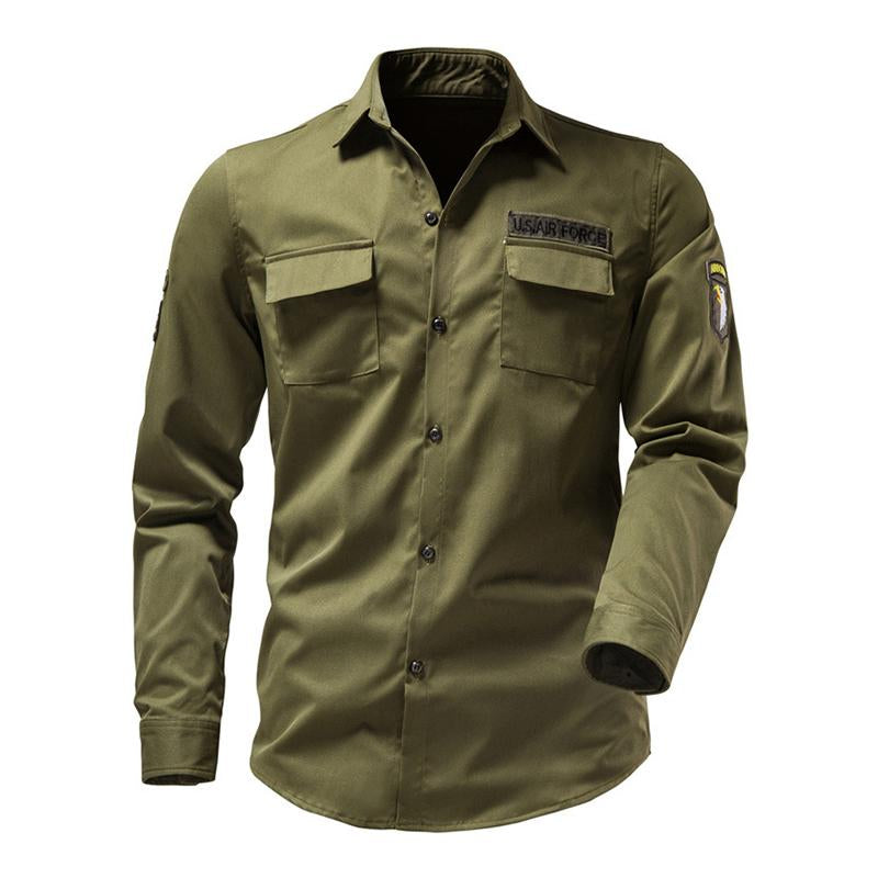 Mens Casual Outdoor Multi-Pocket Embroidered Patch Long Sleeve Work Shirt 45520925M